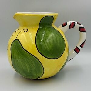 Ceramic Yellow Pitcher with Pears Hand-painted by Milson & Louis